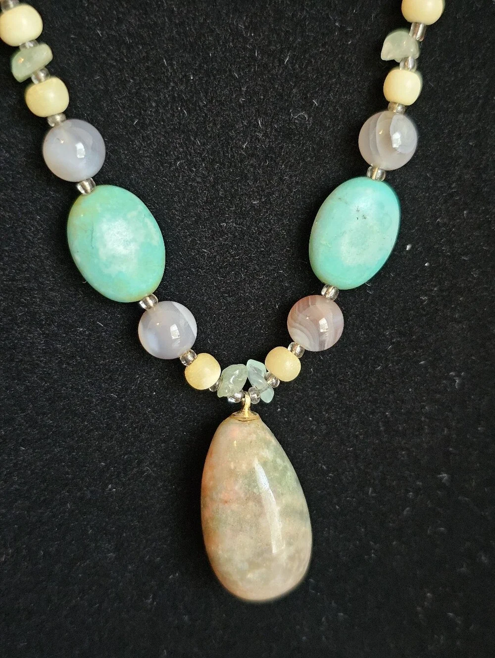 Artisan Natural Turquoise Mixed Gemstone Beaded Drop Necklace